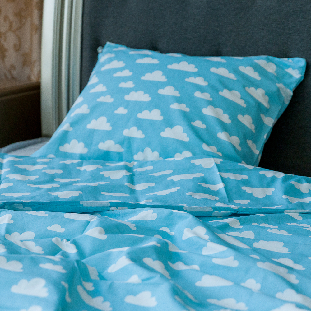 Gultas veļas komplekts „Blue Clouds“. Kokvilnas gultas veļa, 140x200 cm, 160x200 cm