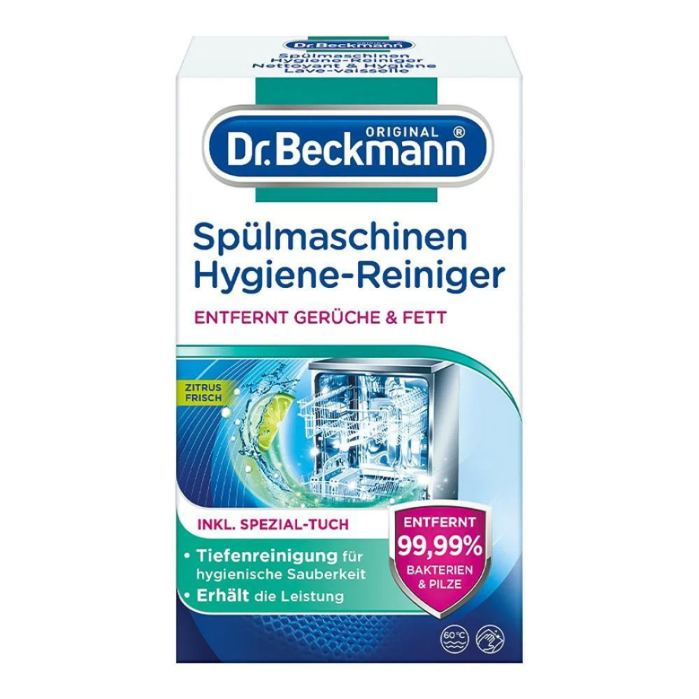 Trauku mašīnas tīrīšanas līdzeklis “Dishwasher cleaner Dr. Beckmann”. Tīrītāji. Dr. beckmann 75 g trauku mazgājamās mašīnas tīrīšanas līdzeklis noņem taukus un kaļķakmeni, nodrošinot trauku mazgājamās mašīnas svaigumu un efektivitāti.