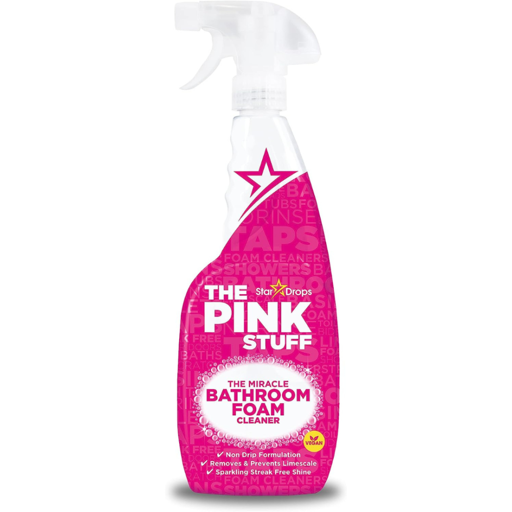 Vannas istabas tīrīšanas līdzekļi “Bathroom spray”. Tīrītāji. Efektīvs putu aerosols vannas istabai: the pink stuff - mirdzošai tīrībai.